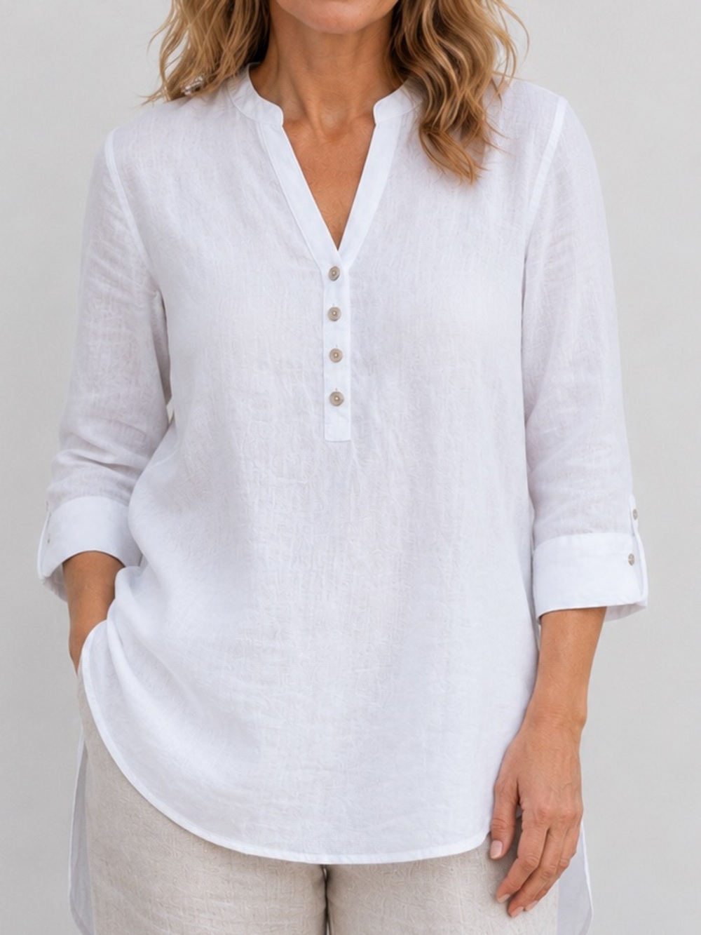 Chico’s White 100% Linen Tunic Top Size 0 US 4 Coastal Quiet Luxury